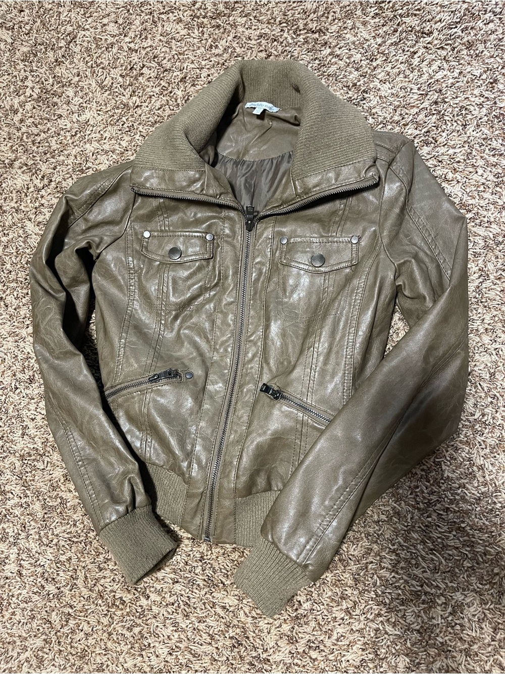 Charlotte Russe Olive Green Faux Leather Zip Jacket